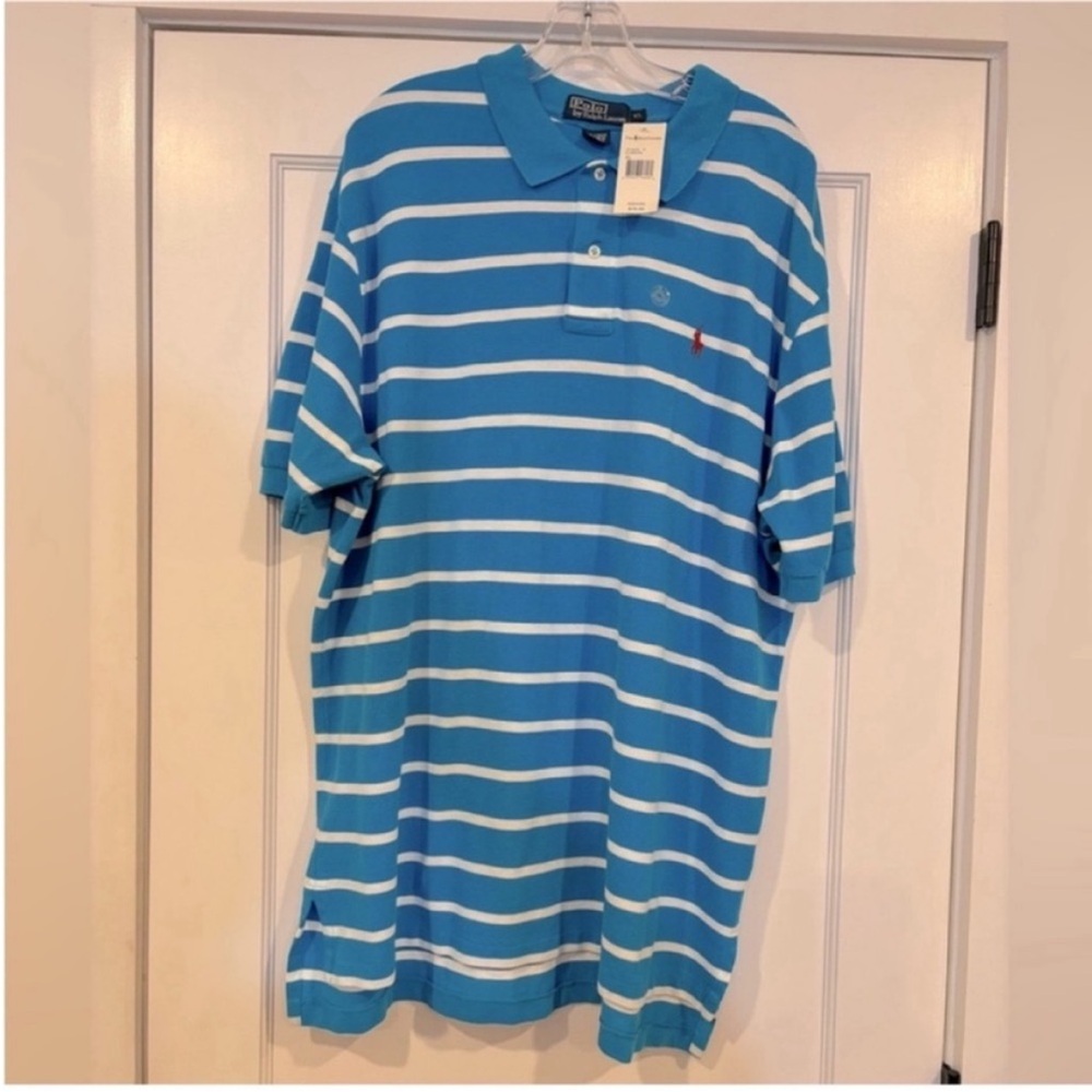Polo Ralph Lauren Blue Label NEW Mens XL Blue Polo Shirt with White Stripes